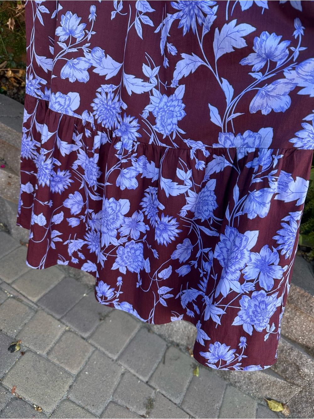 Anthropologie Maeve The Bettina Tiered Shirt Dress Maroon Blue Floral Sz XXS - Picture 9 of 14